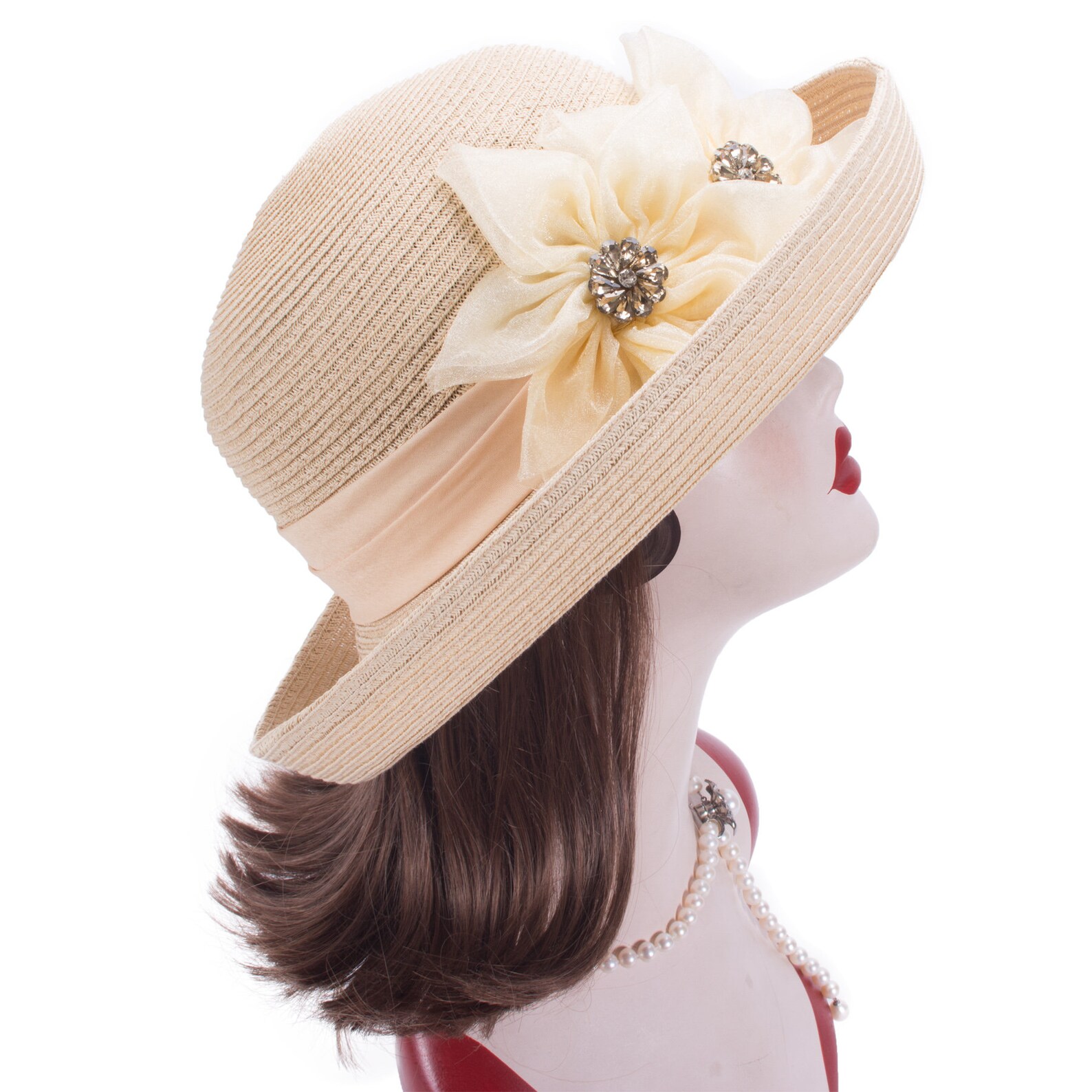 1pcs Natural Upturned Brim Womens Floral Straw Church Wedding Etsy