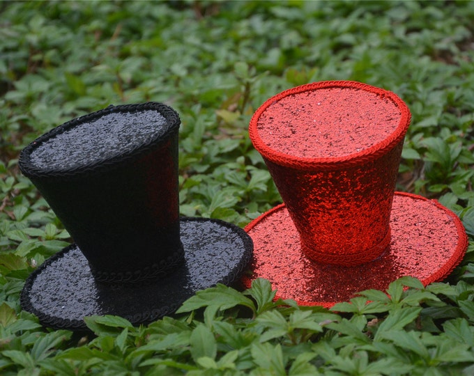 Black Glitter Mini Top Hat with Veil 20s Burlesque main image 1