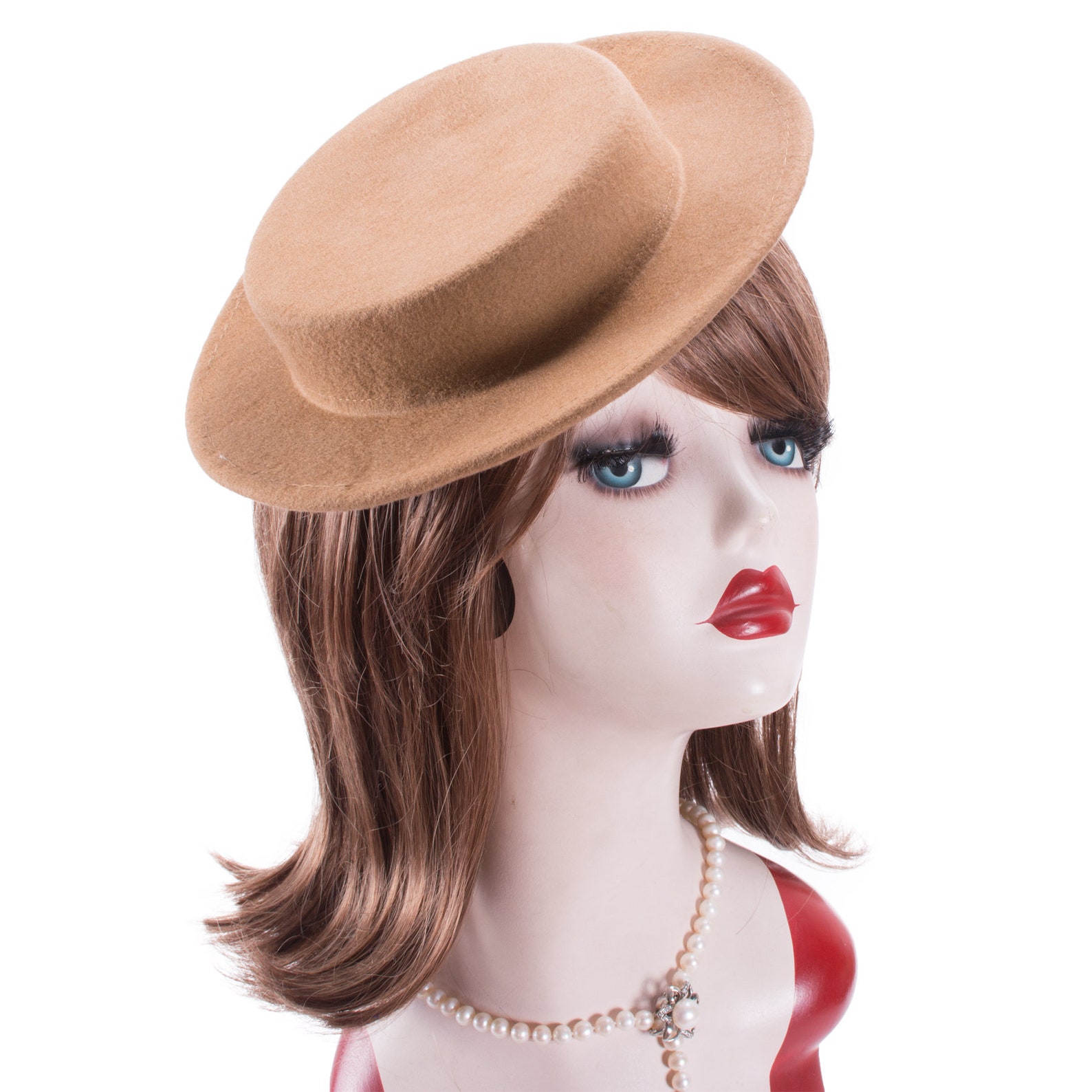 1pcs Camel Womens Tilt Fascinator Wool Felt Hat Party Wedding Etsy