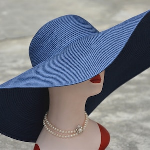 1pcs Navy Blue  7.1" Womens Kentucky Derby Wide Brim Straw Summer Floppy Sun Beach Hat Body Millinery Base A330