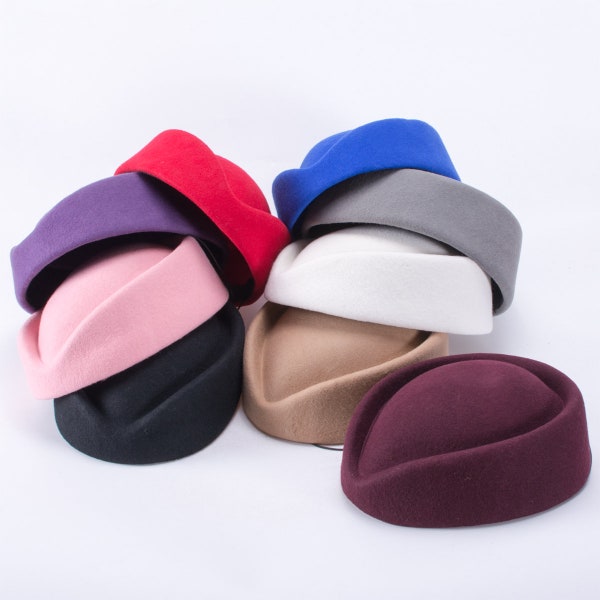 1pcs Wool Stewardess Air Hostesses Pillbox Hat Millinery TearDrop Fascinator Base A040 Many colors to choose