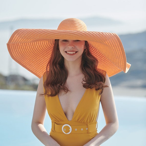 Orange Foldable Oversized Straw Beach Sun Hat for Women, Extra Large Brim  Hat, Giant Floppy Straw Hat A601 -  Canada