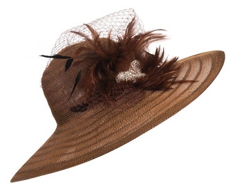 Brown Womens Ladies vintage style Church Wedding Kentucky Derby Dressy Hat A265