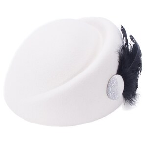 Womens Vintage Style Feather Lady 100% Wool Felt Beret Hat Cocktail Race Modern Pillbox T502