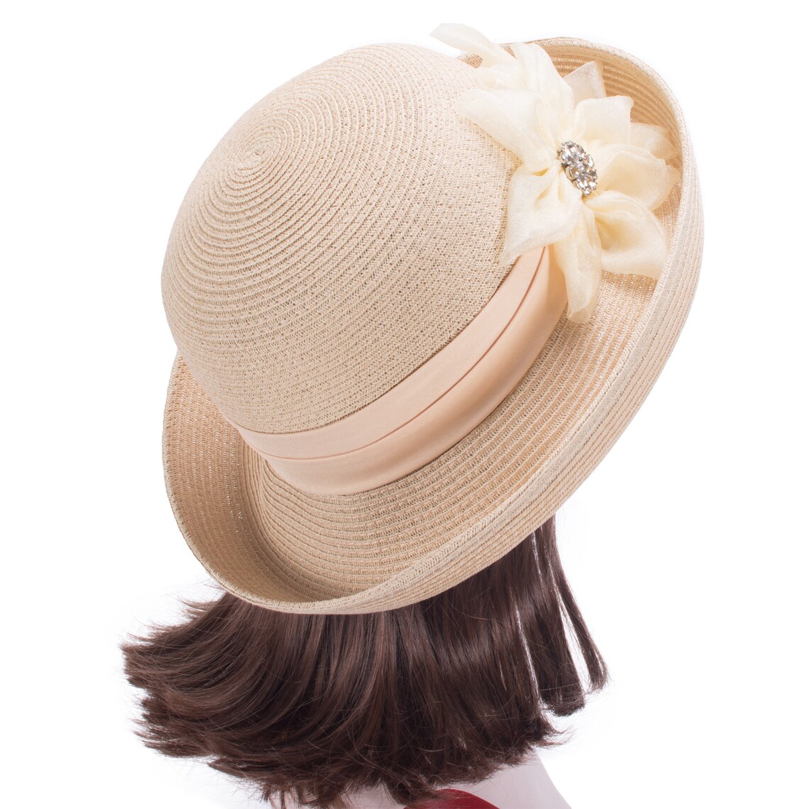 1pcs Natural Upturned Brim Womens Floral Straw Church Wedding Etsy