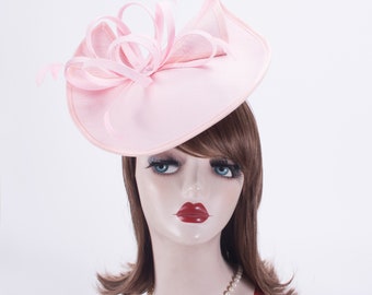 1pcs Pink Womens 1950s Vintage Look Sinamay Saucer Headpiece Fascinator Cocktail Hat T439