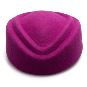1pcs Hot Pink 100% Felt Wool Stewardess Air Hostesses Pillbox Hat Millinery TearDrop Fascinator Base A049