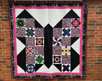 Black and a Pop of Color Butterfly Quilt