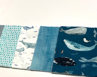 Blue and Teal Whales Baby Shower Quilt Kit - Baby Shower Gift - Whale Baby Quilt - Whale Seascape Blanket - Newborn Gift - Baby Shower Idea