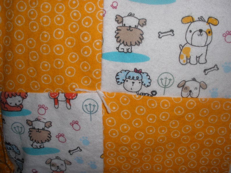 Dog Themed Orange and White Patchwork Quilt