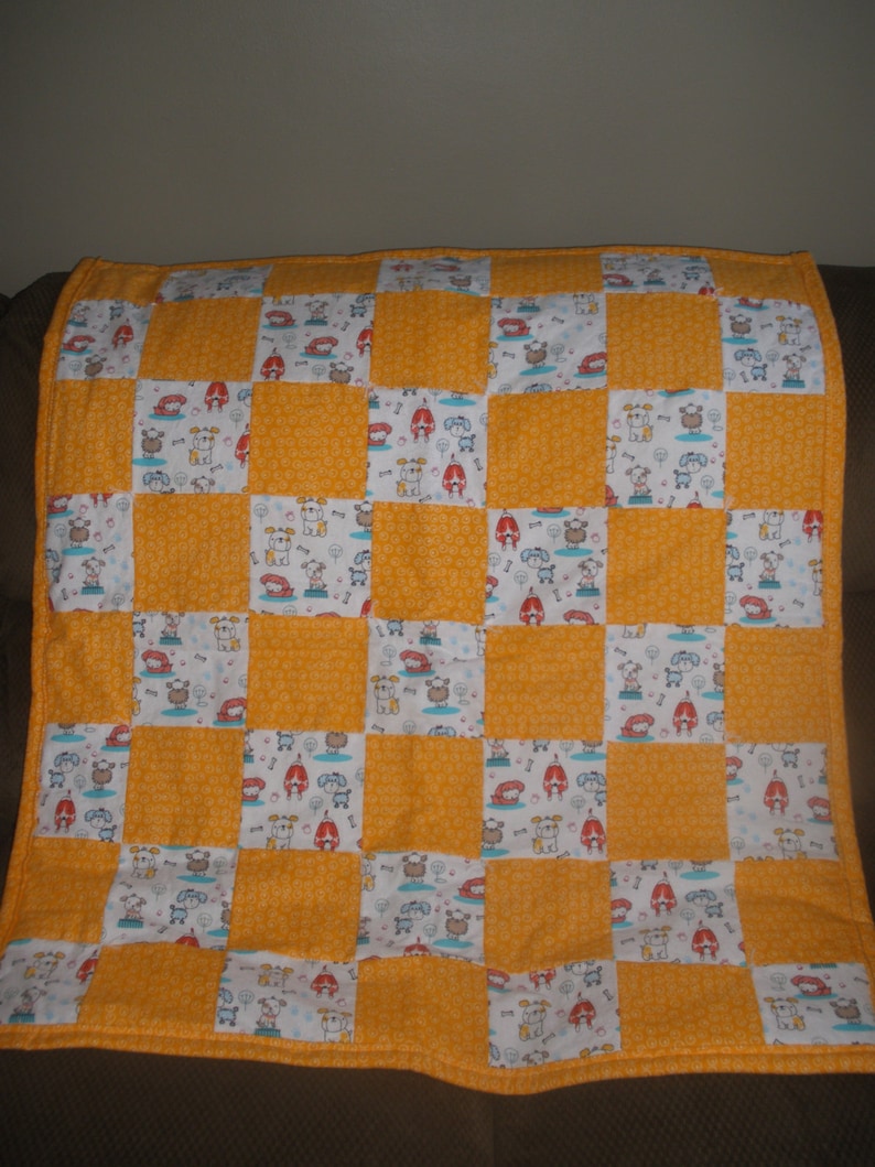 Dog Themed Orange and White Patchwork Quilt