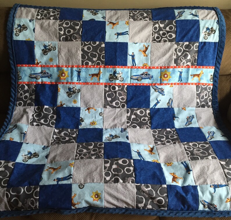 Chevron /& Minky Baby Blanket Twin Blanket Gift Set Police Cars