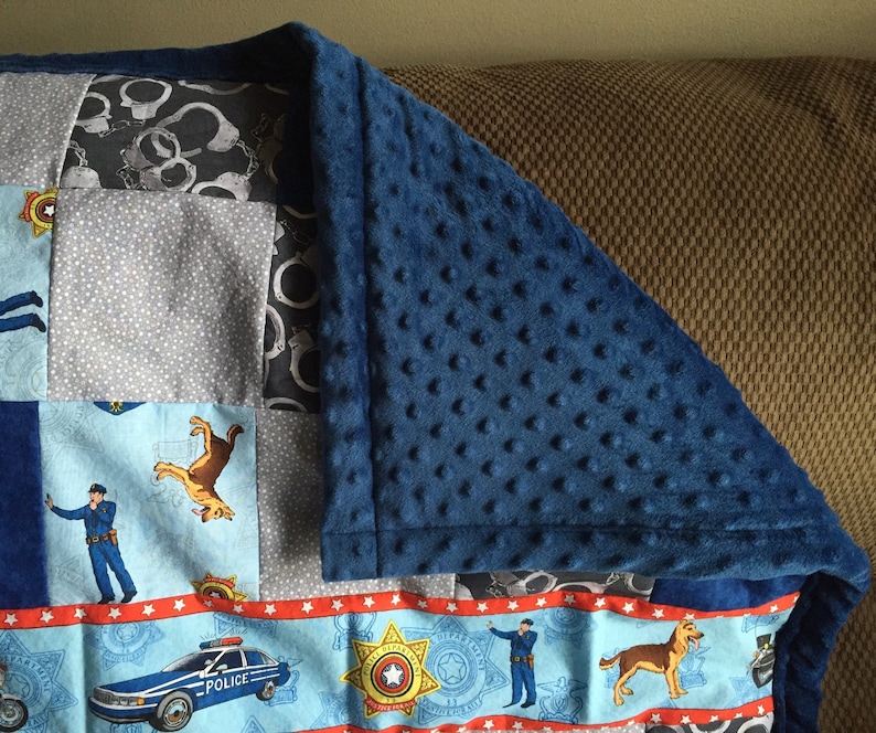 Chevron /& Minky Baby Blanket Twin Blanket Gift Set Police Cars