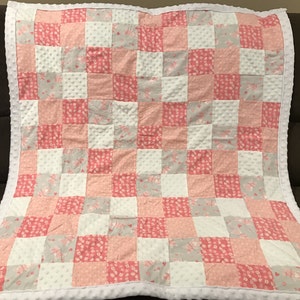 Large Pink Bunny Themed Patchwork Quilt - Rabbit Blanket -  Bunny Quilt - Cottontail - Bunnies - Rabbits - Easter Themed Quilt