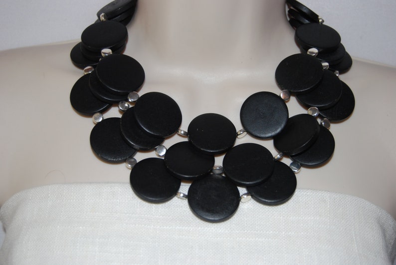 Long Black Statement Necklace Black Wood Chunky Necklace Etsy