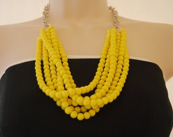 Statement Necklace Yellow Beaded Necklace Chunky Bold Sunny Bright Yellow Necklace Bridesmaids Wedding bridal Jewelry