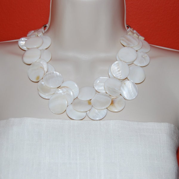 Ivory Statement  Necklace, Multi Strand Mother of Pearl Beaded Necklace, Wedding Jewelry, Chunky Necklace, Bridesmaids Necklace, MOP