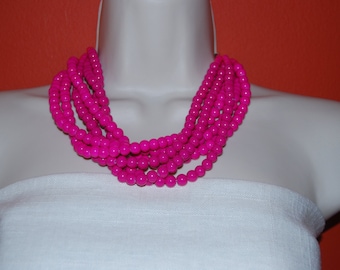 Fuchsia Statement Necklace Bright Neon Pink Fuchsia Beaded Necklace Chunky Glass Bead Necklace Bold Bridesmaids Necklace Wedding