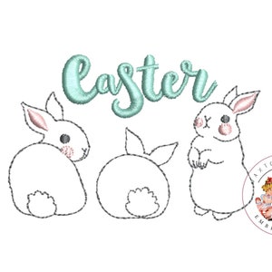 Easter bunnies machine embroidery design, adorable bunny rabbits easter embroidery, spring bunnies embroidery instant download 4x4, 5x5
