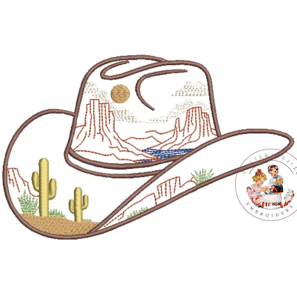 Cowboy Hat Machine Embroidery Design: Western Rodeo Pattern (4x4, 5x5, 6x6, 8x8)