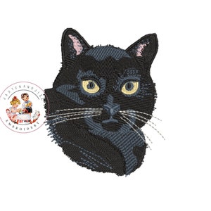 黒猫の機械刺繍デザイン、刺繍デザイン、動物の刺繍デザインファイル - 即時ダウンロード