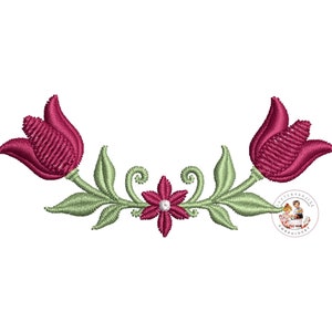 Half floral wreath machine embroidery design, Floral embroidery, Tulip monogram frame decorative border-instant download 3x3, 4x4, 5x5