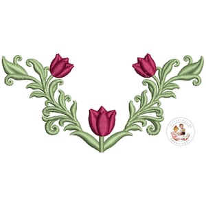 Tulips Half frame wreath machine embroidery, Floral machine embroidery, Tulips embroidery floral monogram border 3 Hoop sizes- 4x4, 5x5, 6x6