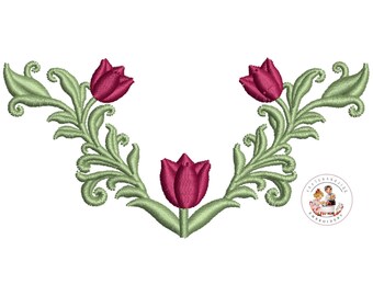 Tulips Floral Frame Machine Embroidery Design (4x4, 5x5, 6x6)