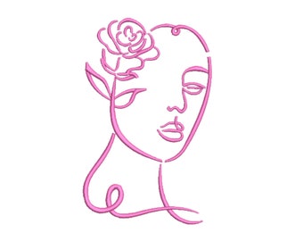 Women With Rose Outline Machine Embroidery Design (4x4 to 8x8)