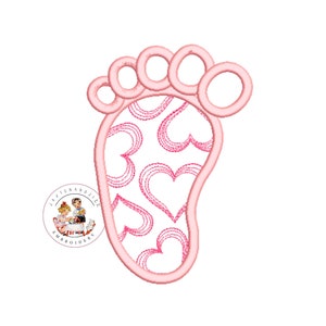 Footprint applique machine embroidery design, newborn baby footprint, baby boy, baby girl embroidery - instant download