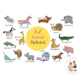 Pacote de bordado de máquina de alfabeto animal, desenhos de bordado de máquina digital infantil, fonte de alfabeto zoo safari, conjunto de 26, arquivo de animais fofos