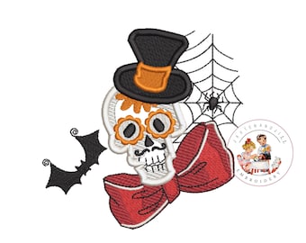 Design de bordado de máquina de aplique de caveira de açúcar, ghoul de Halloween, bordado de esqueleto download instantâneo