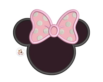Design de bordado com aplique de orelhas da Minnie Mouse (download instantâneo)