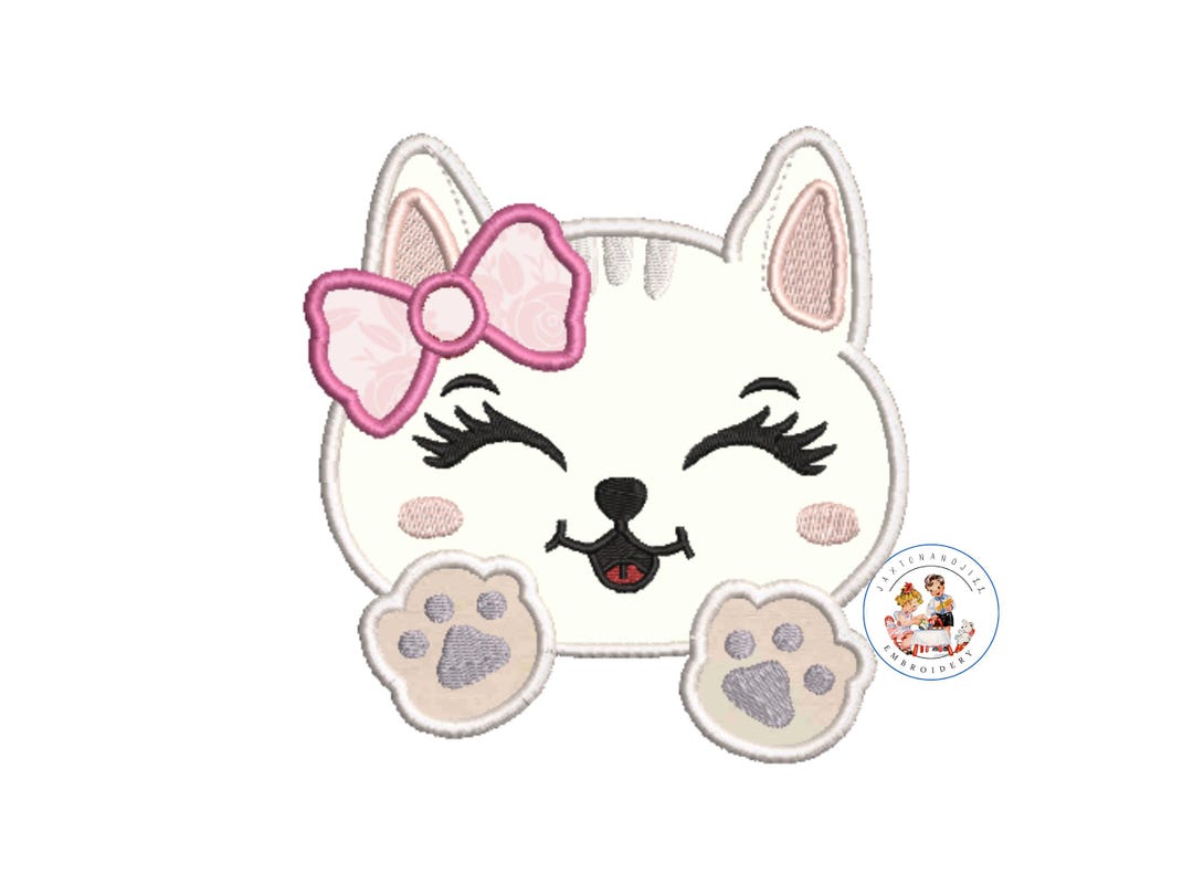 Cat Applique Machine Embroidery Design: Kitten With Bow - Etsy