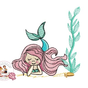 Mermaid machine embroidery design, Mermaid Princess embroidery design, baby girl design - Mermaid embroidery file download