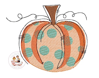 Polka Dot Pumpkin Machine Embroidery Design: Fall Halloween (Instant Download)