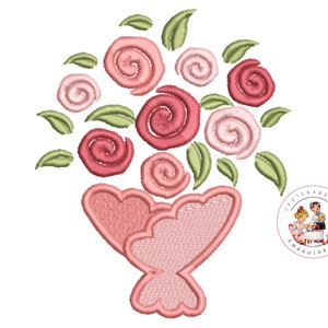 Flowers machine embroidery design, bouquet embroidery pattern, Towel embroidery design rose embroidery file, instant download -3 sizes pes