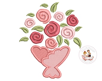 バラの花束の機械刺繍デザイン：花柄タオルパターン（PES）（即時ダウンロード）