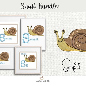 Pacote de bordado de máquina de animais de caracol, carta de bordado infantil, bordado infantil, padrões de bordado de zoológico