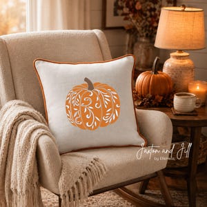 Floral Fall Pumpkin embroidery file, machine embroidery sketch pumpkin, halloween pumpkin, autumn embroidery, jack-o-lantern design
