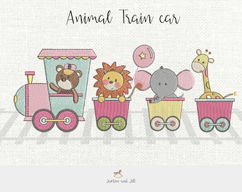 Train machine embroidery design- Bear train Engine, baby embroidery design machine, Kids embroidery pattern, file instant download