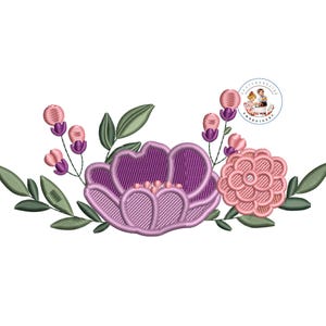 Peony machine embroidery design border, Floral machine embroidery, Pink rose peony embroidery, Rose blossom embroidery- instant download
