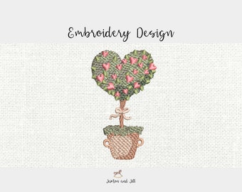 Topiary heart tree machine embroidery design, Embroidery design, Embroidery pattern file instant download