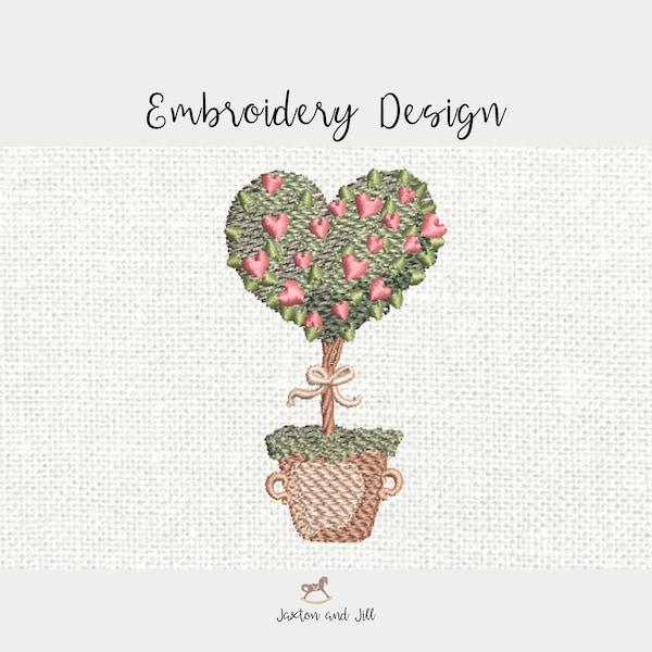 Topiary heart tree machine embroidery design, Embroidery design, Embroidery pattern file instant download