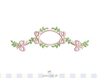 Floral Bow Monogram Frame Embroidery Design: Instant Download
