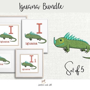 Pacote de bordado de máquina de animais iguana, carta de bordado infantil, bordado infantil, padrões de bordado de zoológico