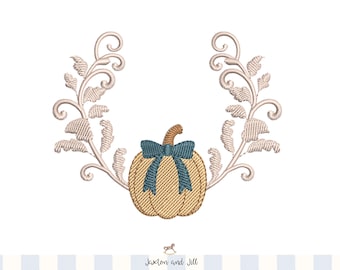 Pumpkin Monogram Embroidery Design: Fall Floral Wreath (Instant Download)