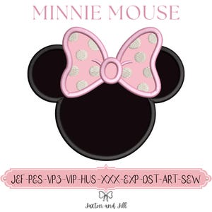Desenho de aplique de orelhas da Minnie Mouse para bordado (download instantâneo)