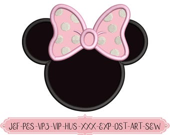 Minnie Mouse Ears Applique Embroidery Design (Instant Download)