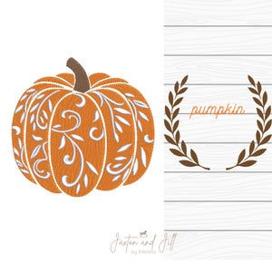 Floral Fall Pumpkin embroidery file, machine embroidery sketch pumpkin, halloween pumpkin, autumn embroidery, jack-o-lantern design